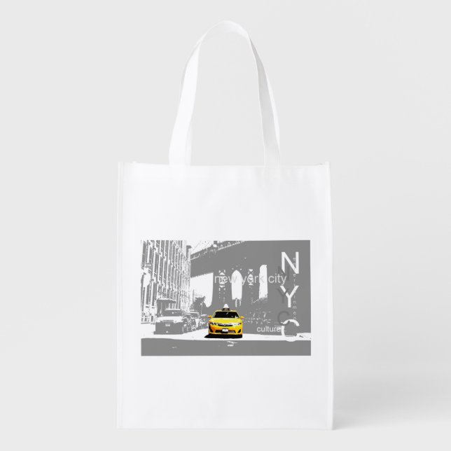Nyc New York City Yellow Taxi Brooklyn Grocery Bag (Front)