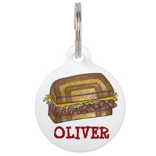 NYC New York Deli Reuben Corned Beef Sandwich Food Pet Name Tag