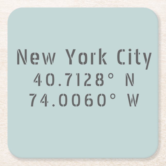 NYC New York Latitude Longitude Square Paper Coaster (Front)