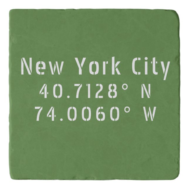 NYC New York Latitude Longitude white Trivet (Front)