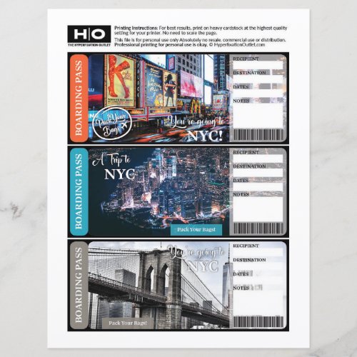 NYC  New York Mock Ticket for Travel and Events