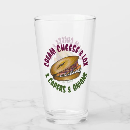 NYC Nova Bagel Cream Cheese Capers Lox Onions Glass