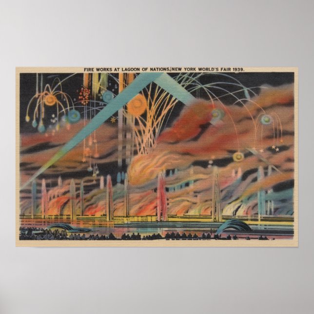 NYC, NY - Fireworks at Lagoon of Nations Worlds Poster (Front)