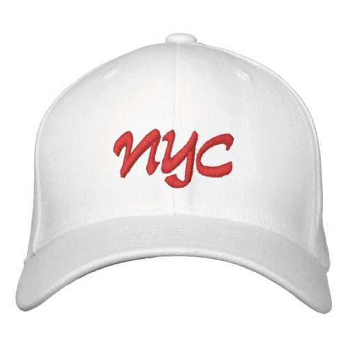 NYC or DIY Initials Red on White Embroidered Baseball Cap
