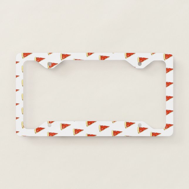 NYC Pepperoni Cheese Pizza Piece Slice Pizzeria License Plate Frame (Front)