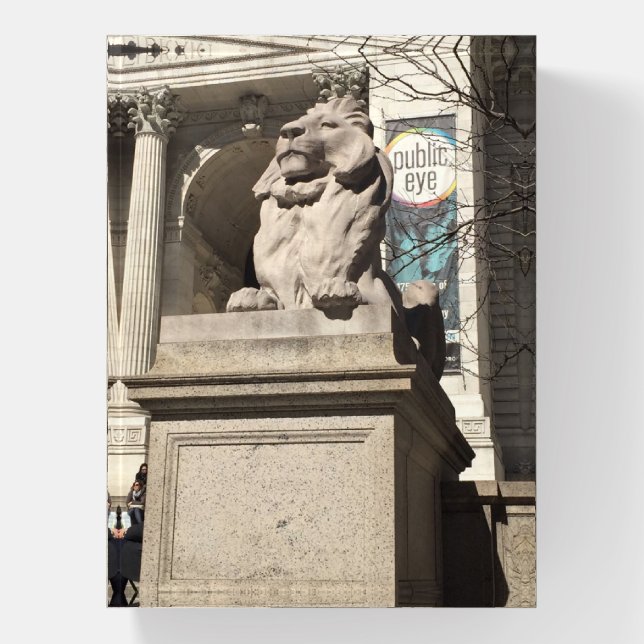 NYC Photograph Fifth Avenue Library Lion Sculpture Paperweight (Vertical)