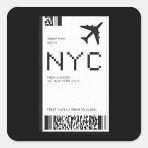 NYC Plane Ticket Square Sticker