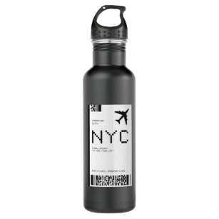 NYC Plane Ticket Stainless Steel Water Bottle