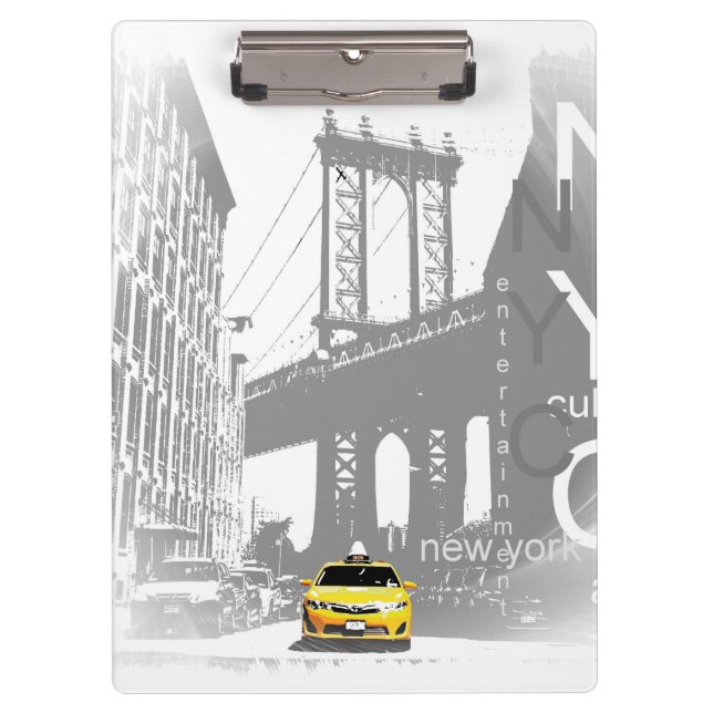 Nyc Pop Art Yellow Taxi New York City Brooklyn Clipboard (Front)