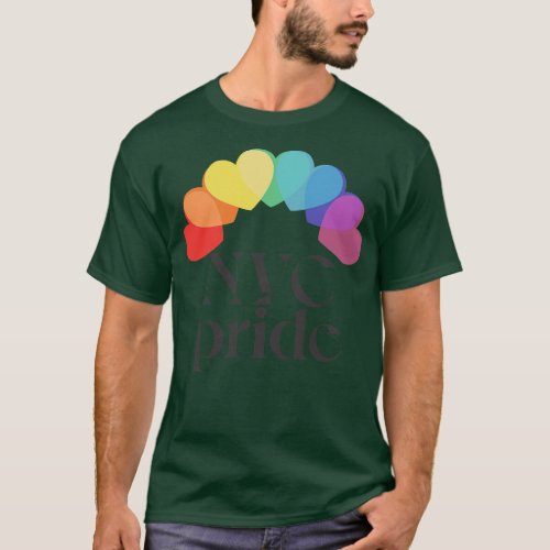 NYC Pride Typographic Rainbow Heart Design T_Shirt