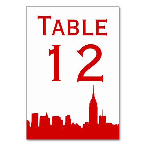 NYC Red Skyline Silhouette Table Number