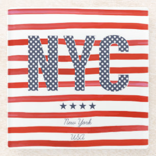 NYC   Red, White & Blue Design Glass Coaster