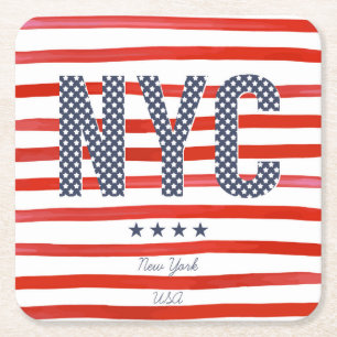NYC Red, White & Blue Design Square Paper Coaster