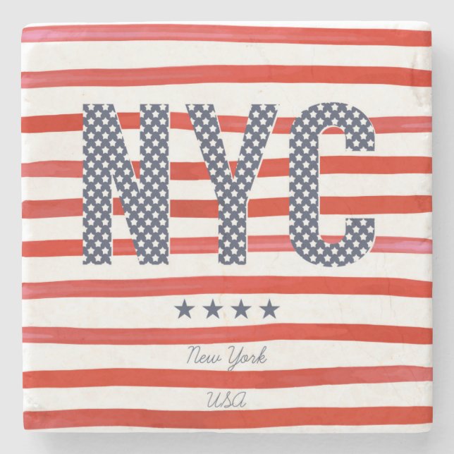 NYC | Red, White & Blue Design Stone Coaster (Front)