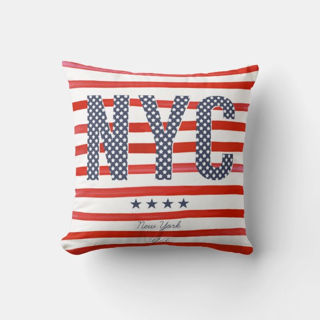 NYC | Red, White & Blue Design Throw Pillow (Front)