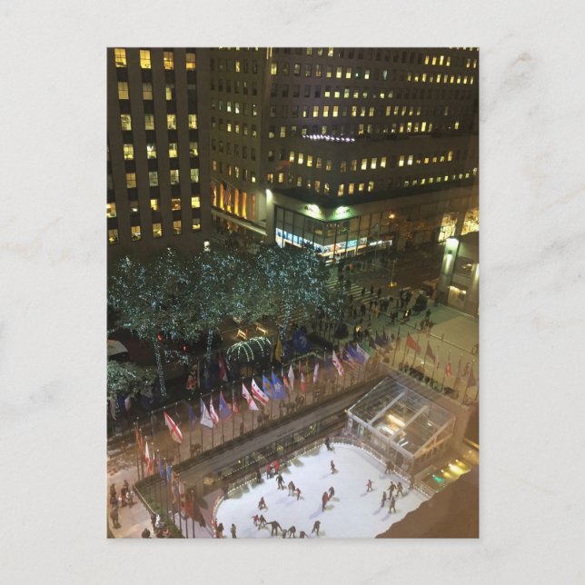 NYC Rockefeller Center Christmas Ice Skating Rink Holiday Postcard (Front)