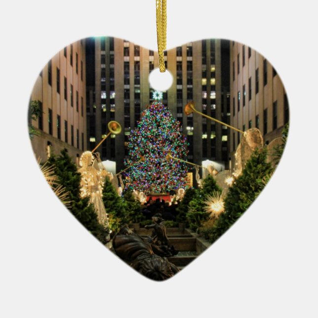 NYC Rockefeller Center Christmas Tree, Angels H Ceramic Ornament (Front)