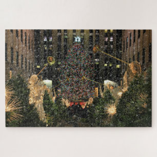 NYC Rockefeller Center Xmas Tree Falling Snow Jigsaw Puzzle