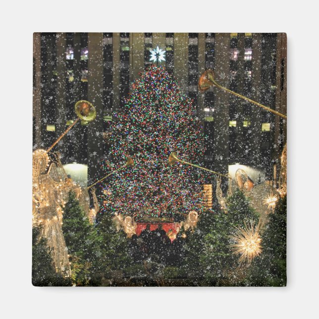 NYC Rockefeller Center Xmas Tree Falling Snow Magnet (Front)