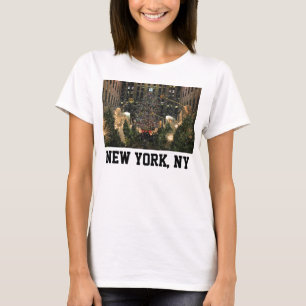 NYC Rockefeller Center Xmas Tree Falling Snow T-Shirt
