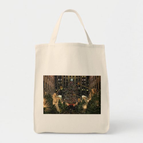 NYC Rockefeller Center Xmas Tree Falling Snow Tote Bag