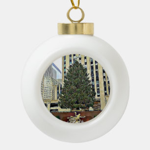 NYC Rockefeller Tree Skating Rink Christmas Ceramic Ball Christmas Ornament