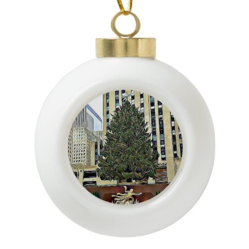 NYC Rockefeller Tree Skating Rink Christmas Ceramic Ball Christmas Ornament