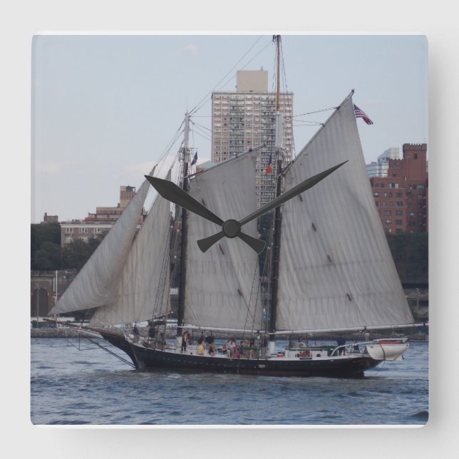 NYC Sailboat 1 Square Wall Clock (Front)