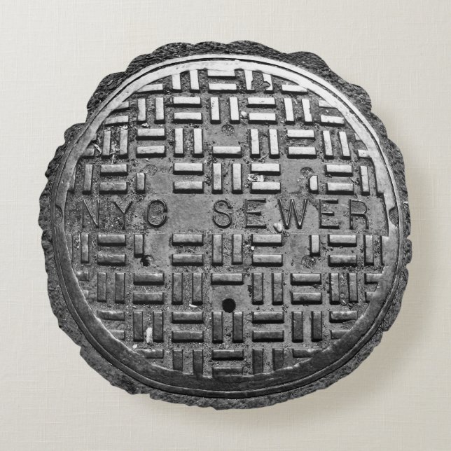 NYC Sewer Cover Round Pillow (Front)