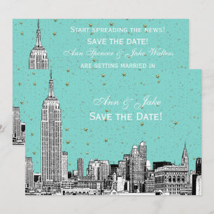 NYC Skyline 01 Etch DIY BG Color Save the Date Tur Invitation