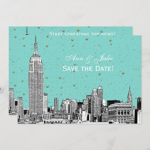 NYC Skyline 01 Etch DIY BG Color Save the Date Tur Invitation