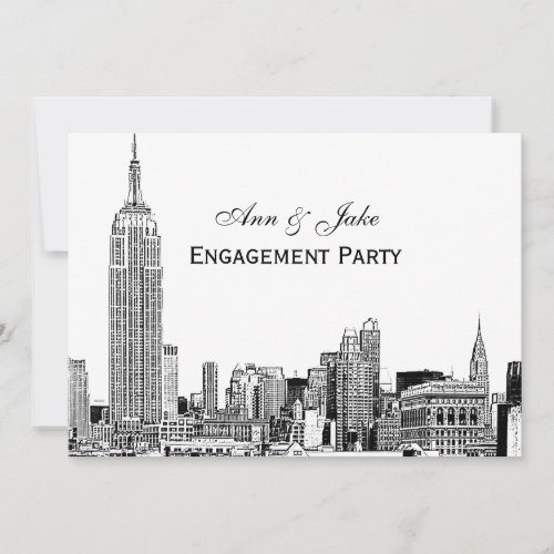 NYC Skyline 01 Etchd DIY BG Color Engagement Party Invitation