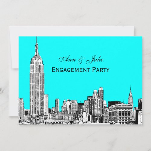 NYC Skyline 01 Etchd DIY BG Color Engagement Party Invitation