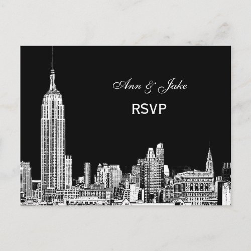 NYC Skyline 01 Etchd DIY BG Color RSVP 1 Invitation Postcard