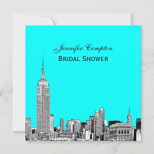 NYC Skyline 01 Etchd DIY BG Color SQ Bridal Shower Invitation