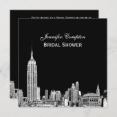 NYC Skyline 01 Etchd DIY BG Color SQ Bridal Shower Invitation (Front/Back)