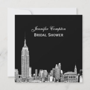 NYC Skyline 01 Etchd DIY BG Color SQ Bridal Shower Invitation