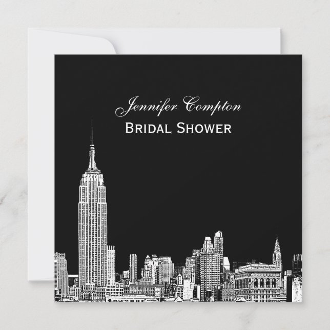 NYC Skyline 01 Etchd DIY BG Color SQ Bridal Shower Invitation (Front)