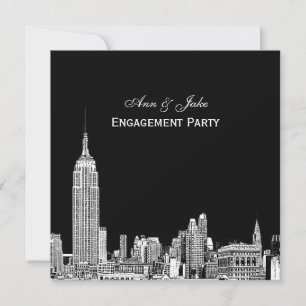 NYC Skyline 01 Etchd DIY BG Color SQ Engagement Invitation