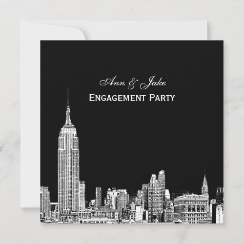 NYC Skyline 01 Etchd DIY BG Color SQ Engagement Invitation