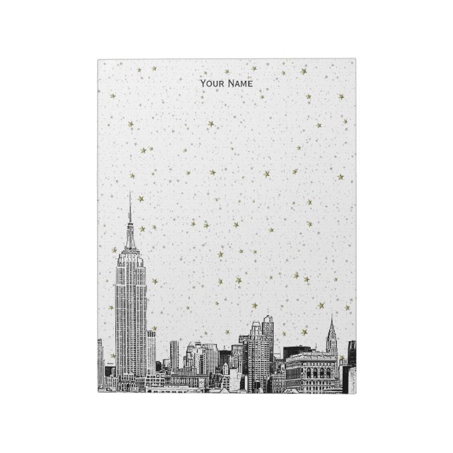 NYC Skyline 01 Etchd DIY BG Color Starry Notepad (Rotated)
