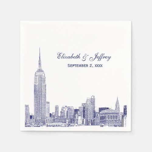 NYC Skyline 01 Etchd DIY BG Color Wedding Blue Napkins