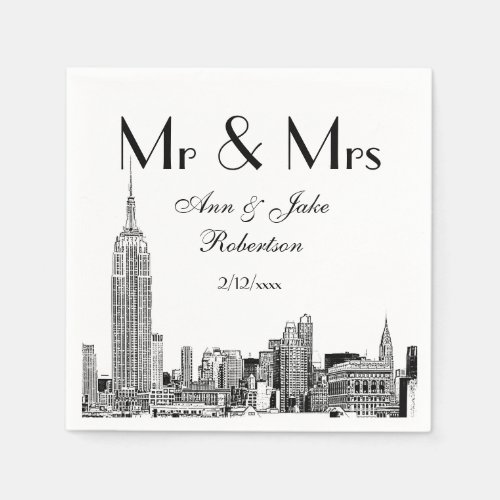 NYC Skyline 01 Etchd DIY BG Color Wedding Mr Mrs Paper Napkins