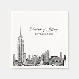 NYC Skyline 01 Etchd DIY BG Color Wedding Napkins