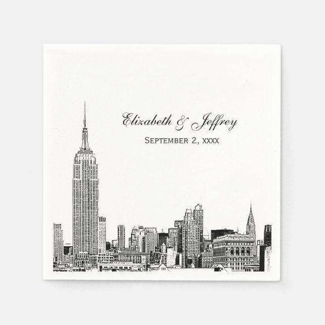 NYC Skyline 01 Etchd DIY BG Color Wedding Napkins (Front)