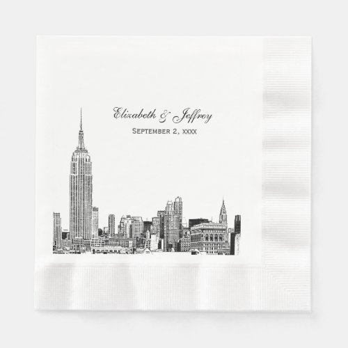 NYC Skyline 01 Etchd DIY BG Color Wedding Paper Napkins