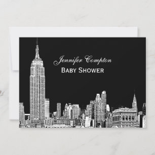 NYC Skyline 01 Etched DIY BG Color Baby Shower Invitation