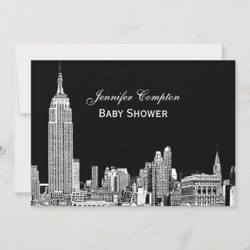 NYC Skyline 01 Etched DIY BG Color Baby Shower Invitation