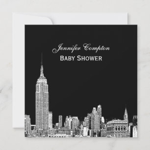 NYC Skyline 01 Etched DIY BG Color Baby Shower SQ Invitation