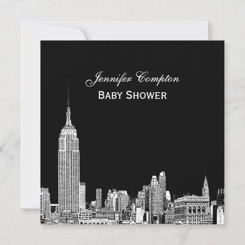 NYC Skyline 01 Etched DIY BG Color Baby Shower SQ Invitation